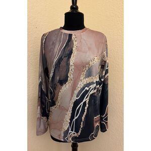 Exclusive Long Sleeve Marble Print Top - Sz M
